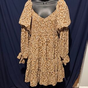 POL Mustard Floral Long Sleeve Dress